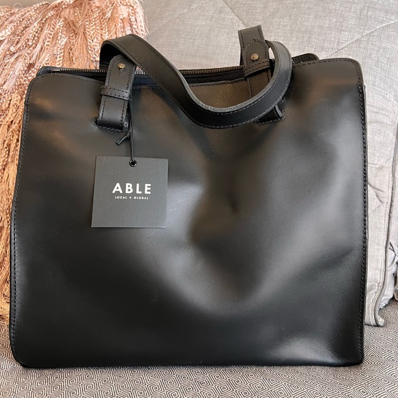 Able Bags Nwt Able Black Leather Tote Bag Poshmark